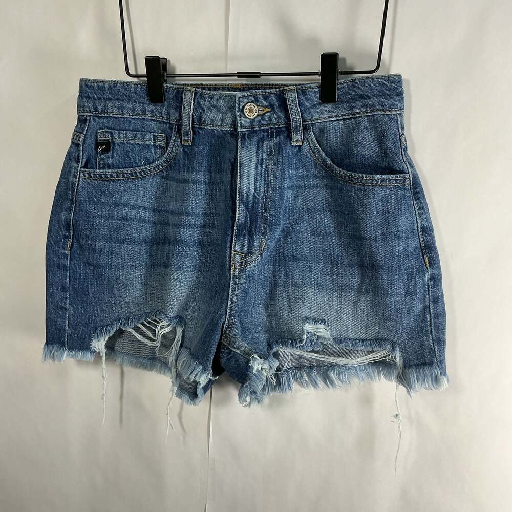 KanCan Medium Wash High Rise Raw Frayed Hem Ripped Jean Shorts Size 5/26
